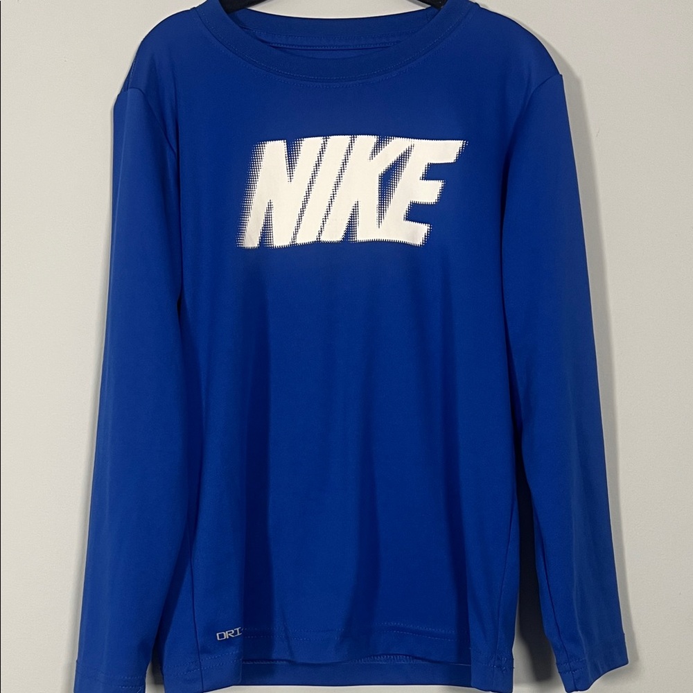 Nike Kids Royal Blue and White Long Sleeve Dri-Fit T-Shirt Boys Size 7‎